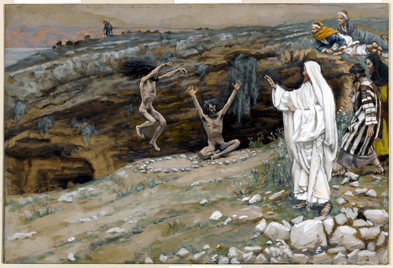Os dois homens possuídos com espíritos imundos, ilustração para a vida de Cristo, c.1884-96 (wc & guache no cartão) de James Jacques Joseph Tissot