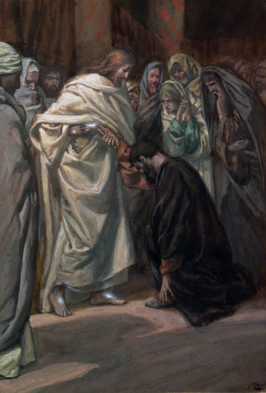A incredulidade de St. Thomas, ilustração para a vida de Cristo, c.1884-96 (wc & guache no cartão) de James Jacques Joseph Tissot