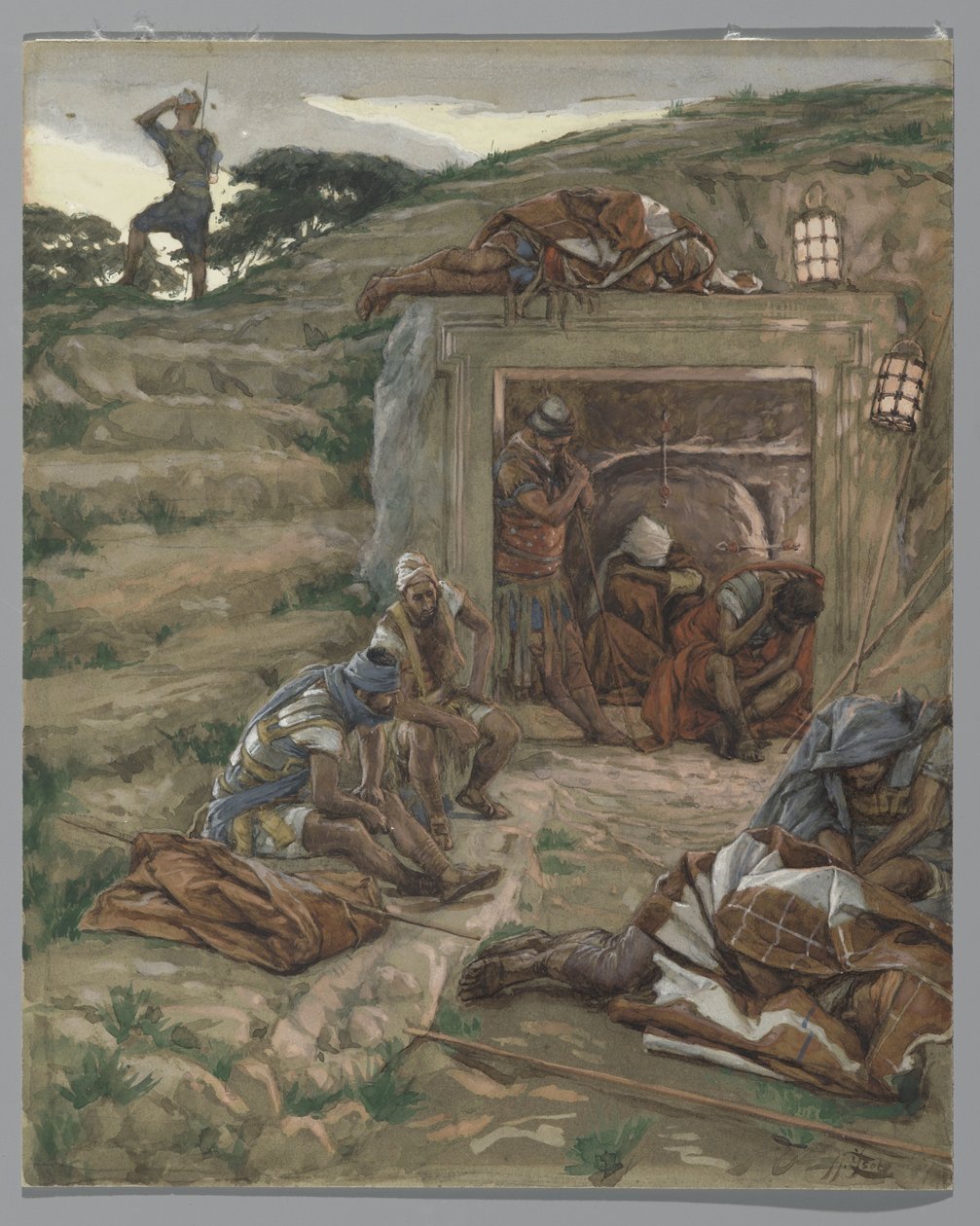 O relógio sobre a tumba, ilustração da vida de nosso Senhor Jesus Cristo, 1886-94 (wc sobre grafite sobre papel) de James Jacques Joseph Tissot