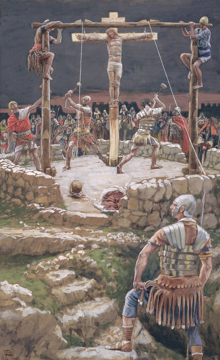 O Enlaçamento da Cruz, ilustração para A Vida de Cristo, c.1886-94 (wc e guache sobre papelão) de James Jacques Joseph Tissot