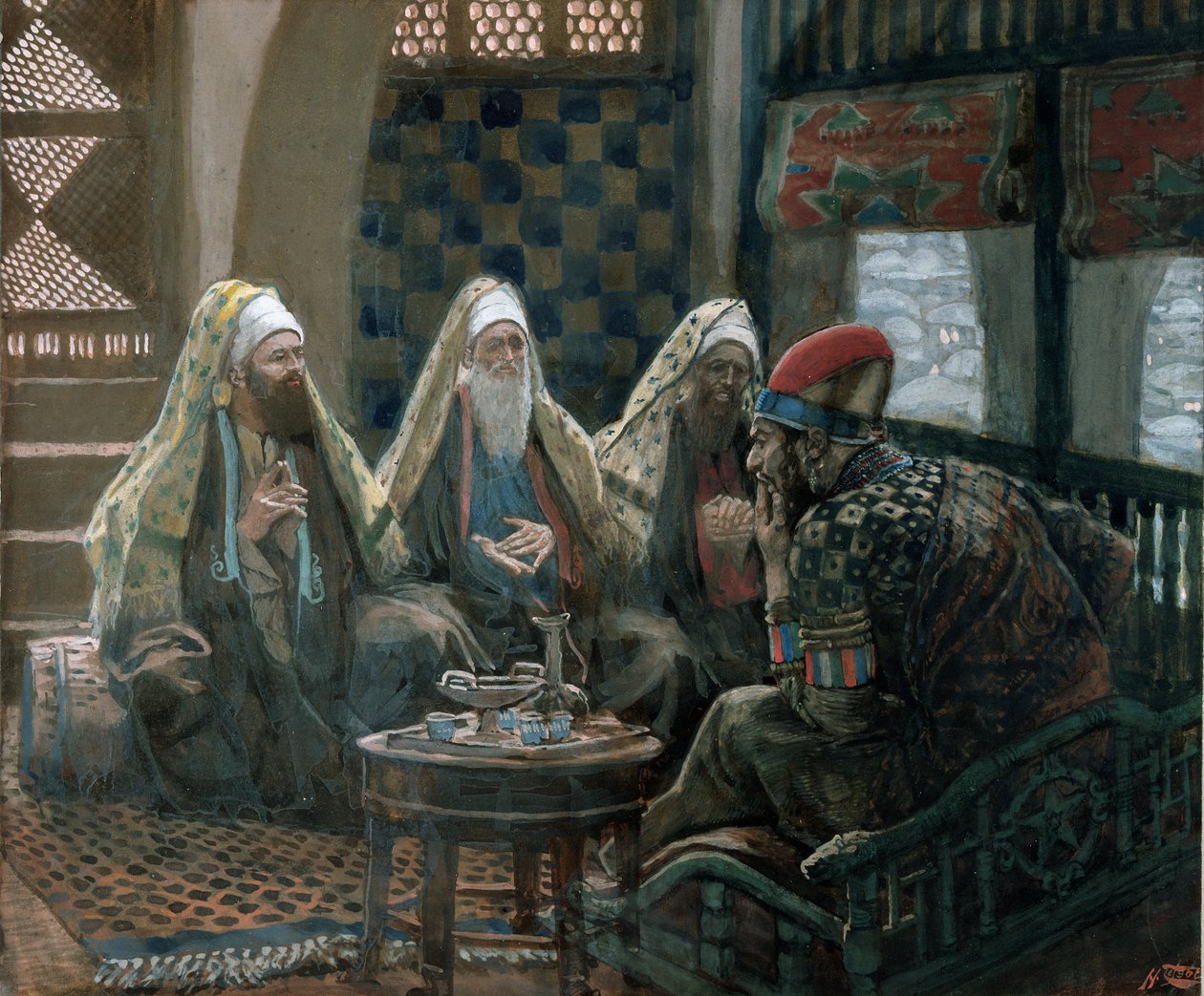 Os homens sábios e Herodes, ilustração para a vida de Cristo, c.1886-94 (wc e guache no cartão) de James Jacques Joseph Tissot