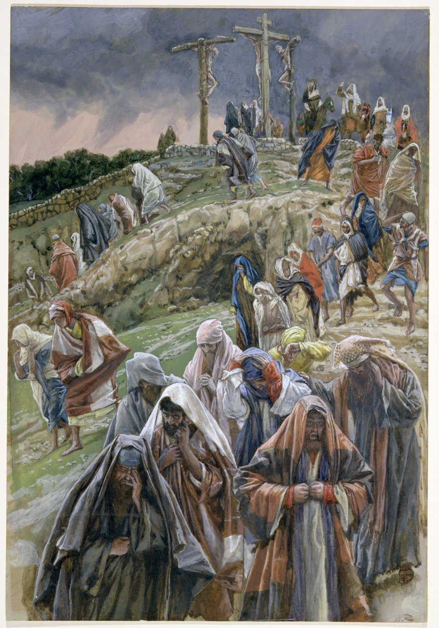 As pessoas, vendo as coisas que foram feitas, feriram seus seios, ilustração para A Vida de Cristo, c.1886-96 (guache sobre papelão) de James Jacques Joseph Tissot