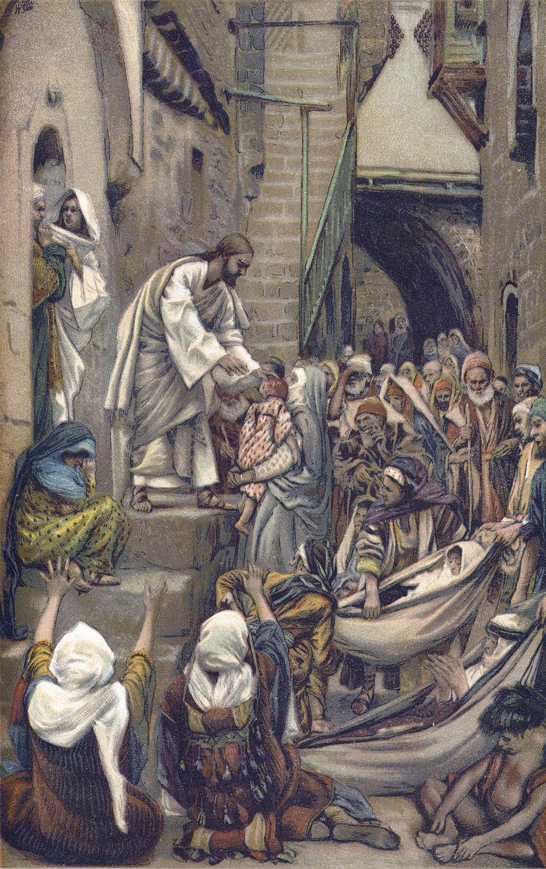 Toda a cidade estava reunida à porta - Toda a cidade estava reunida à porta - desde "A Vida de Nosso Senhor Jesus Cristo" - 1899 por James Tissot - E toda a cidade estava reunida à sua porta - Marcos 1:33 - A Vida de Nosso Senhor Jesus Cristo, por de James Jacques Joseph Tissot