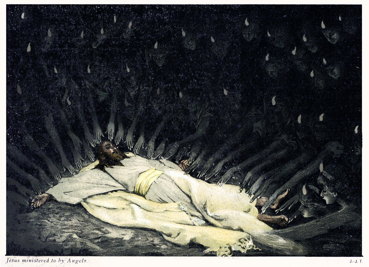 Jesus ministrado pelos anjos - Bíblia de James Jacques Joseph after Tissot