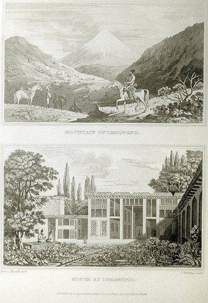 Montanha e casa em Demavend, 1818 de James Justinian Morier