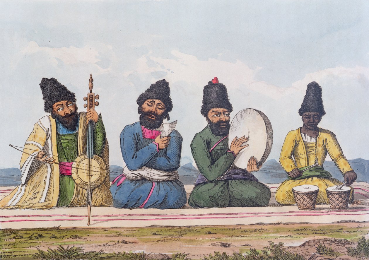 Músicos persas de uma segunda viagem pela Pérsia 1810-16, gravada por Theodore HA Fielding (1781-1851), 1818 de James Justinian Morier
