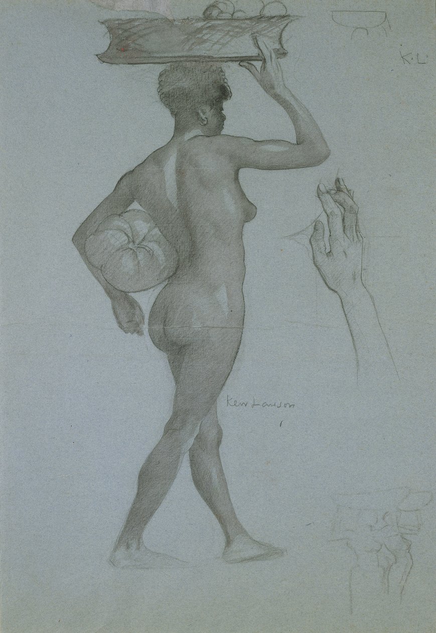 Pessoa negra com uma Abóbora (carvão vegetal sobre papel) de James Kerr Lawson