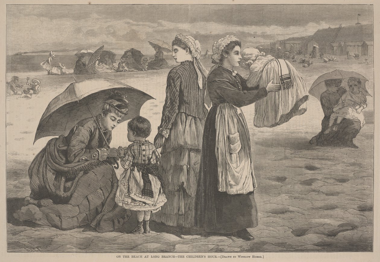 Na praia de Long Branch - A Hora das Crianças, 1874 de James L. Langridge