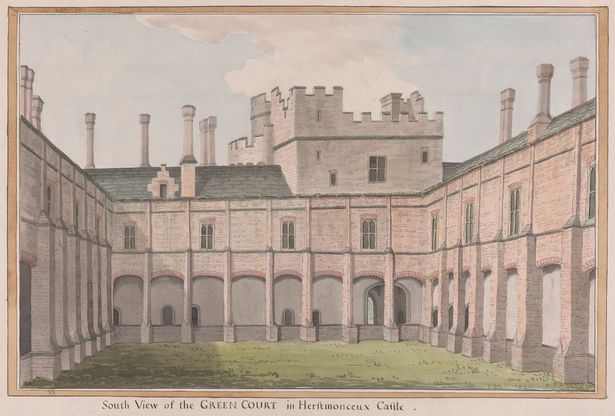 Castelo de Herstmonceux, East Sussex: Vista Sul do Tribunal Verde de James Lambert  of Lewes