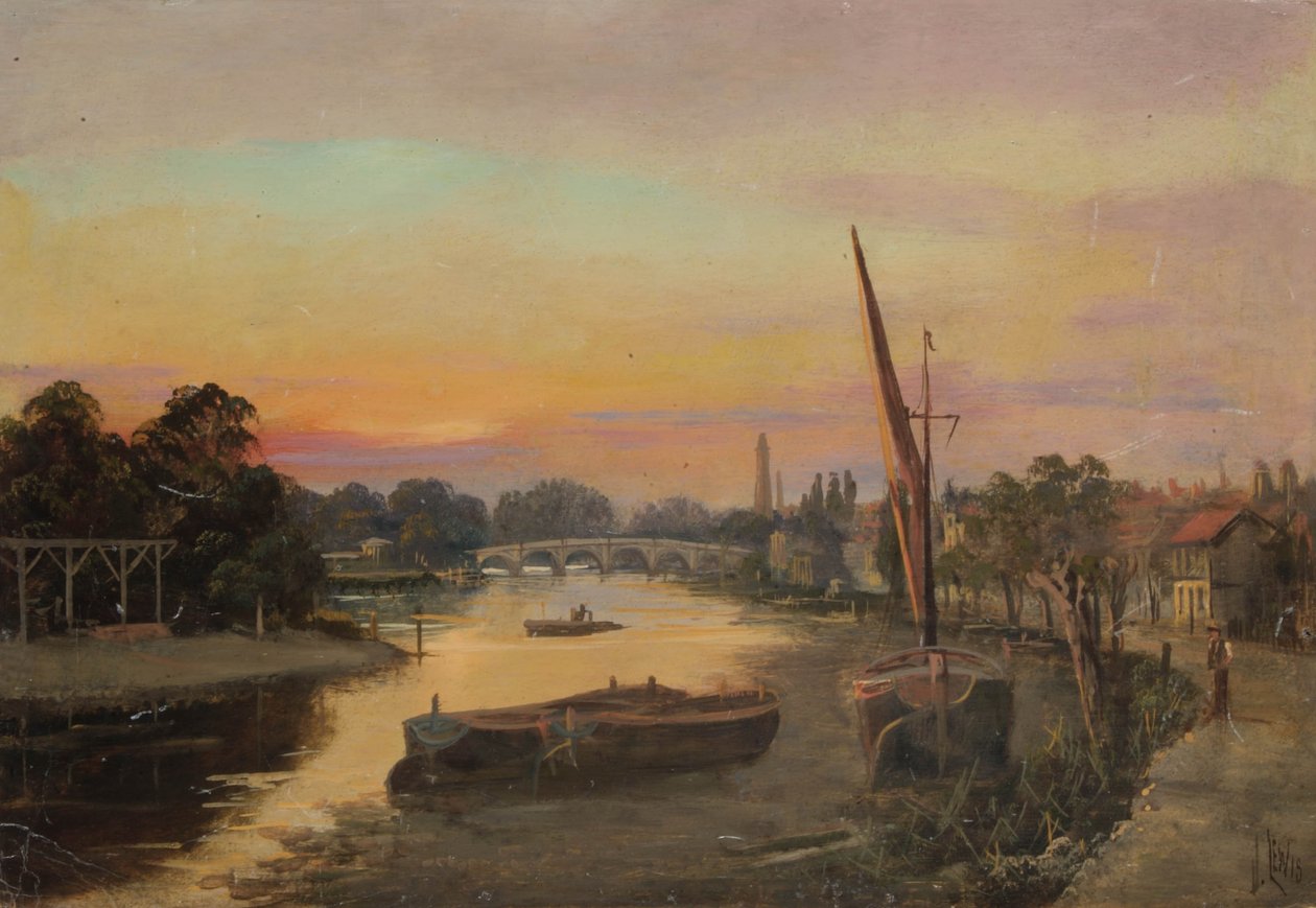 Kew ao pôr do sol - ponte de Kew de James Lewis