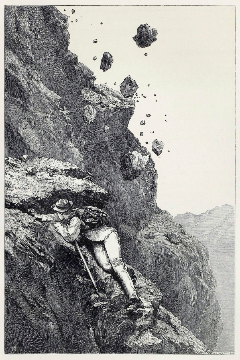 A Cannonade no Matterhorn, de Scrambles entre os Alpes nos anos 1860 - 69, pub. 1871 de James Mahoney