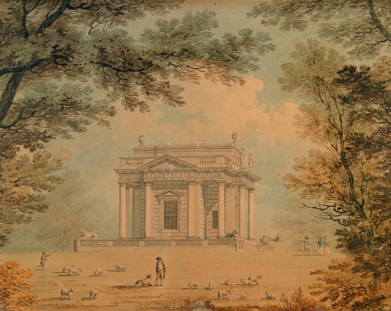 O casino de Lord Charlemont em Marino, Dublim, visto do oeste de James Malton