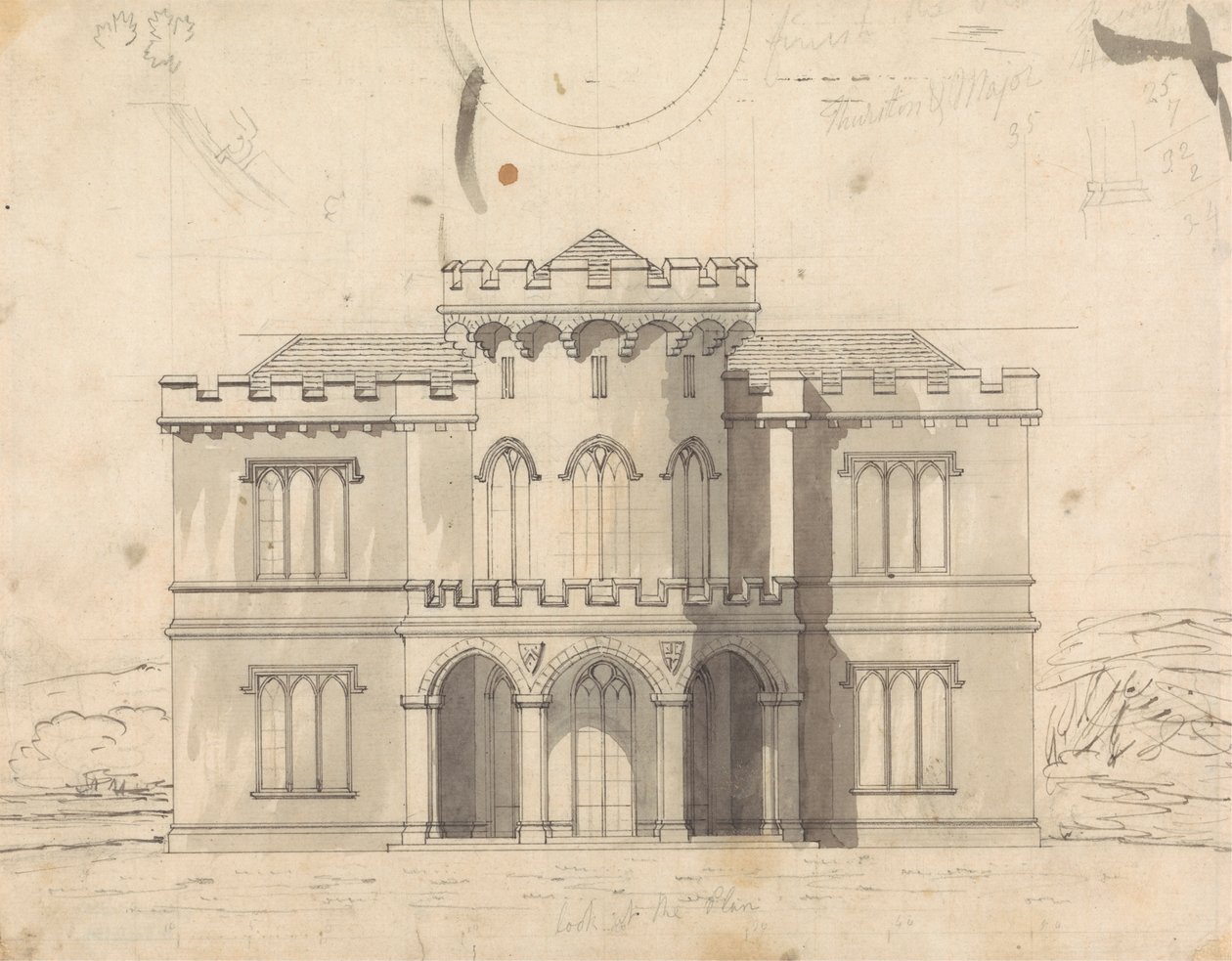 Desenho preparatório para Desenho 10, Placa 7 para Uma Colecção de Desenhos para Retiros Rurais de James Malton