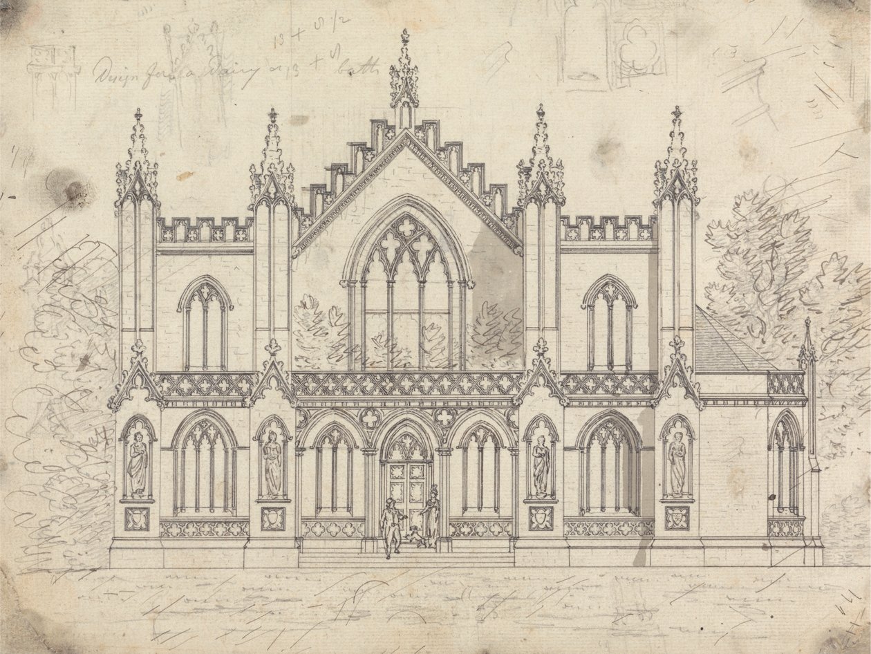 Desenho preparatório para Desenho 14, Placa 11 para Uma Colecção de Desenhos para Retiros Rurais de James Malton