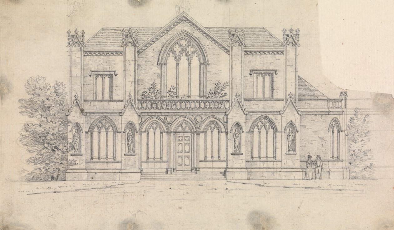 Desenho preparatório para Desenho 16, Placa 12 de Uma Colecção de Desenhos para Retiros Rurais de James Malton