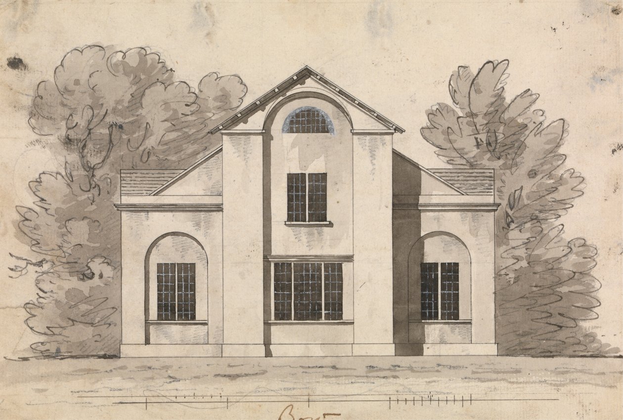 Desenho preparatório para Desenho 1, Placa 1 de Uma Colecção de Desenhos para Retiros Rurais de James Malton
