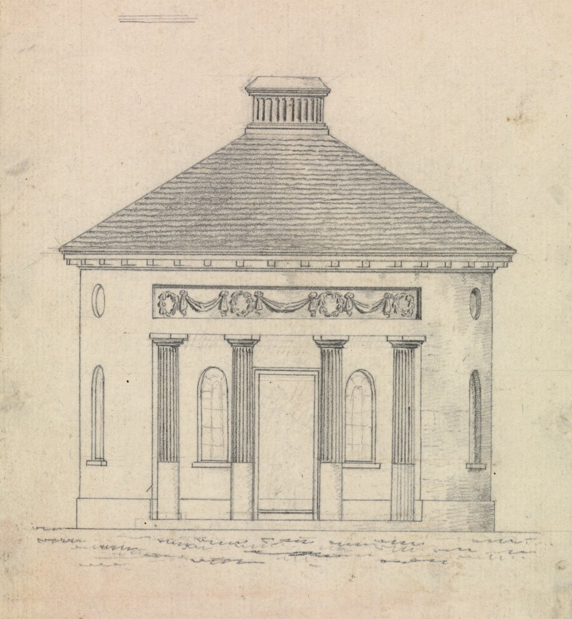 Desenho preparatório para Desenho 30, Placa 31 de Uma Colecção de Desenhos para Retiros Rurais de James Malton