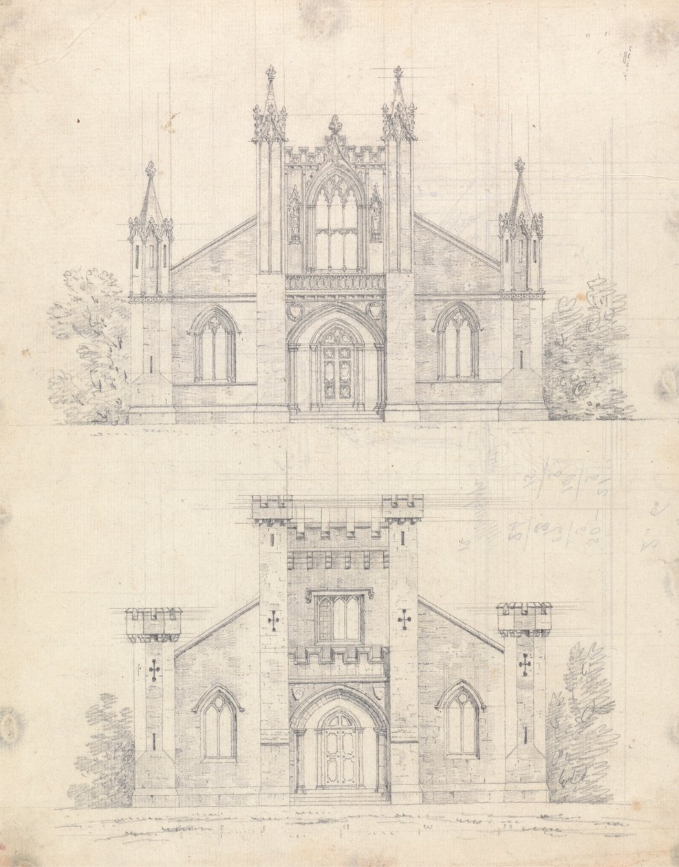 Desenho preparatório dos Desenhos 12 e 13, Placa 10 de Uma Colecção de Desenhos para Retiros Rurais de James Malton