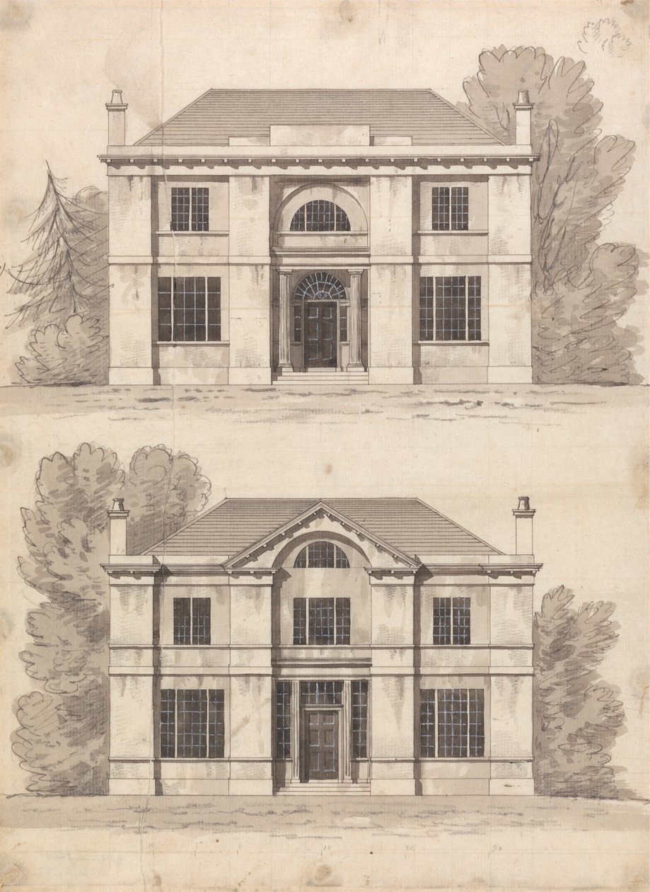 Desenho preparatório dos Desenhos 5 e 6, Placa 3 de Uma Colecção de Desenhos para Retiros Rurais de James Malton