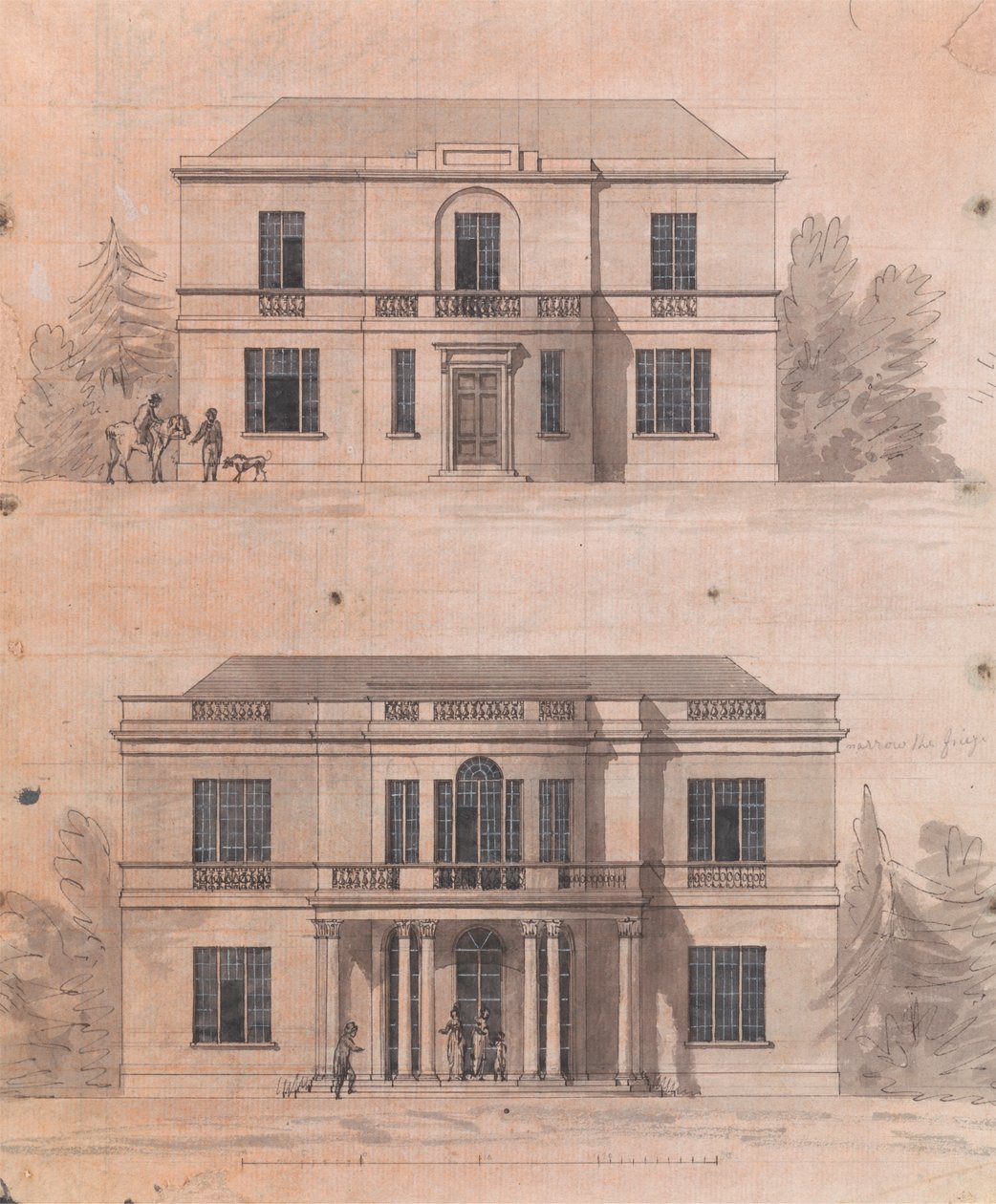 Desenho preparatório dos Desenhos 7 e 8, Placa 5 de Uma Colecção de Desenhos para Retiros Rurais de James Malton