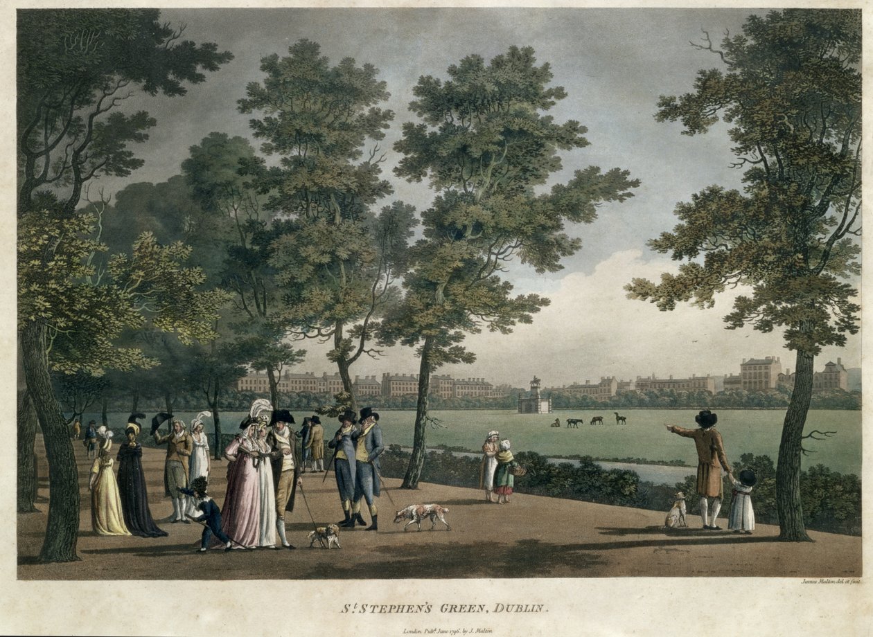 St. Stephen&39;s Green, Dublin, de um conjunto de vinte vistas de Dublin, 1796 de James Malton