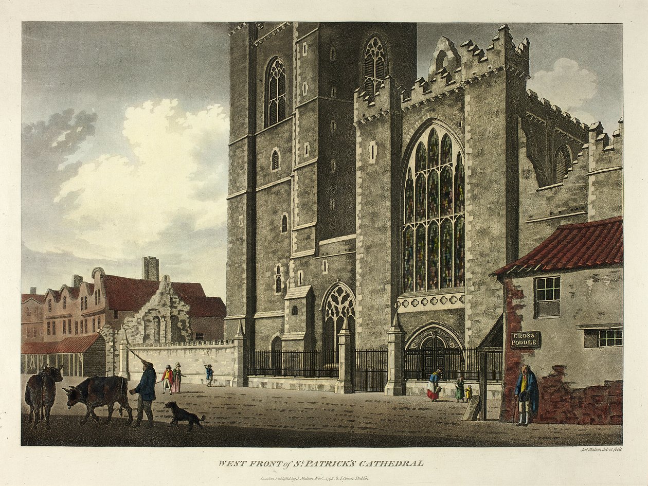 Frente oeste da Catedral de St. Patrick de James Malton