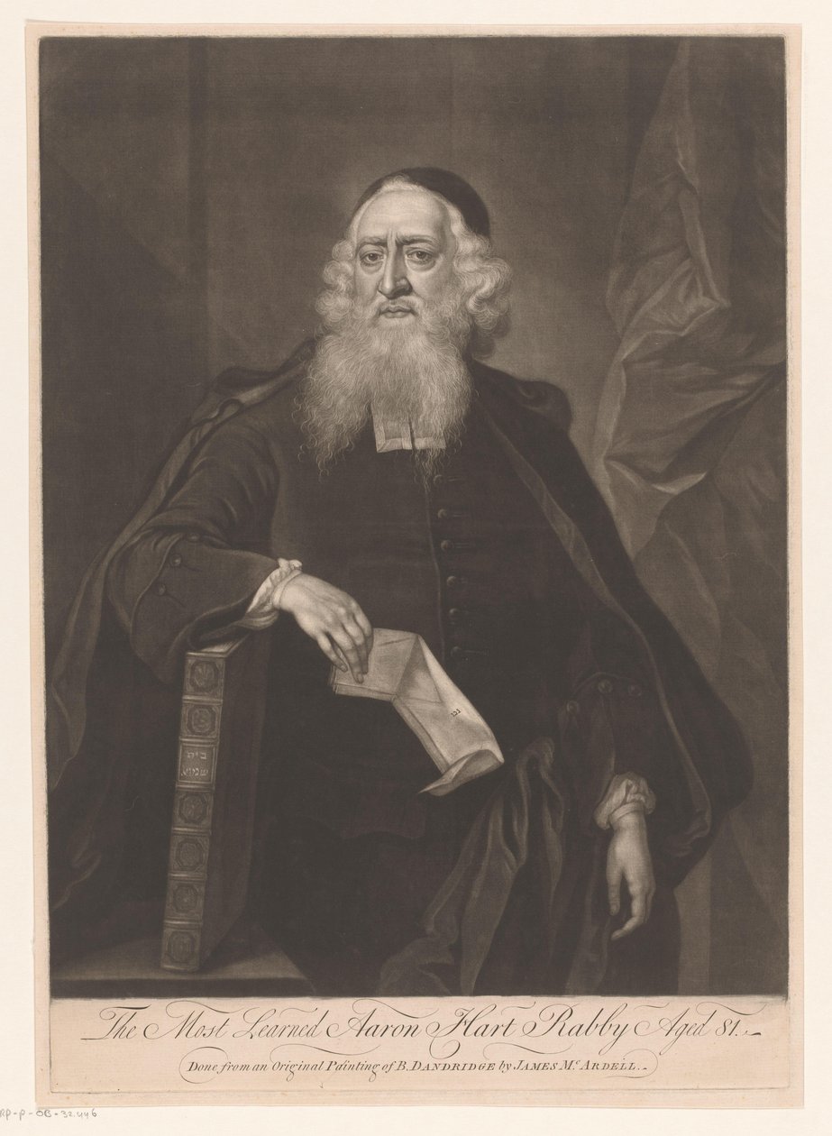 Portret de Aaron Hart O Mais Erudito Aaron Hart Rabby de 81 anos (título no objeto) de James McArdell