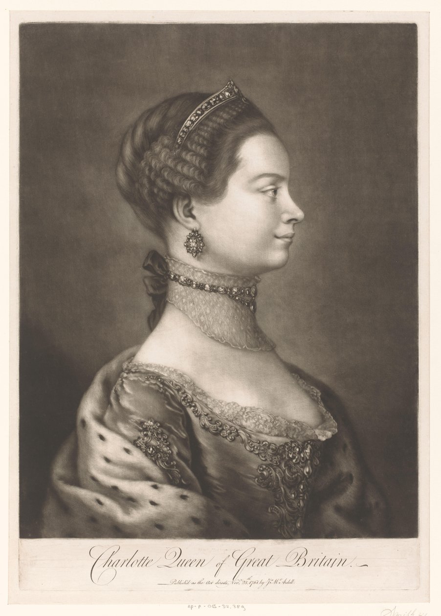 Retrato de Charlotte de Mecklenburg
Charlotte Queen of Great Britain (título sobre o objecto) de James McArdell