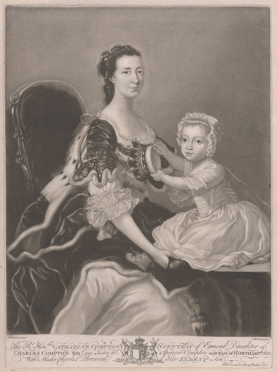 A Honorável Catherine Compton..., Condessa de Egmont..., com o Mestre Charles Perceval, seu Filho Mais Ancião de James McArdell