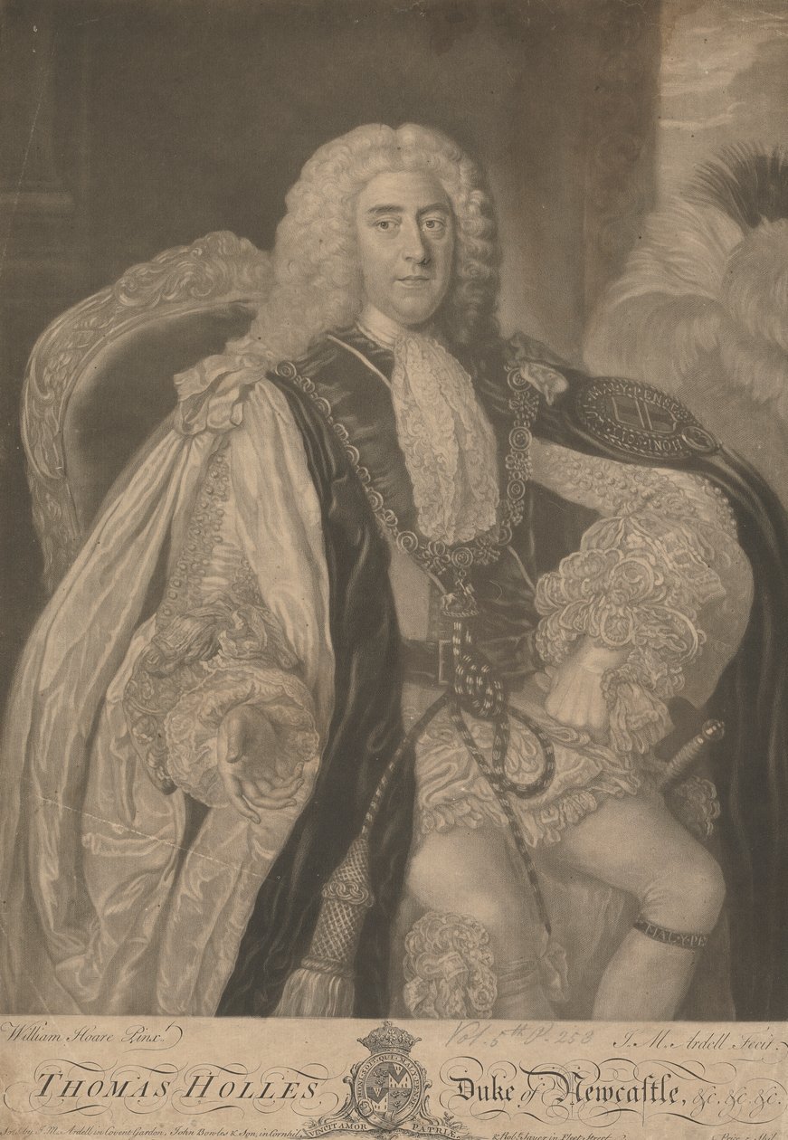 Thomas Pelham-Holles, 1º Duque de Newcastle sobre Tyne e 1º Duque de Newcastle sob Lyme de James McArdell