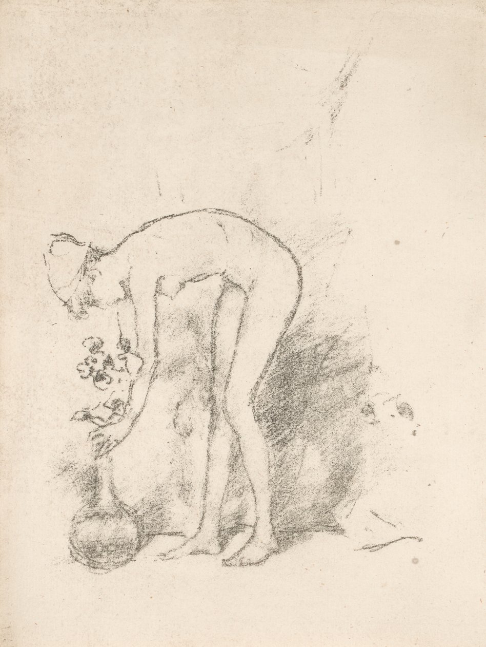 Uma modelo nua arrumando flores de James Abbott McNeill Whistler