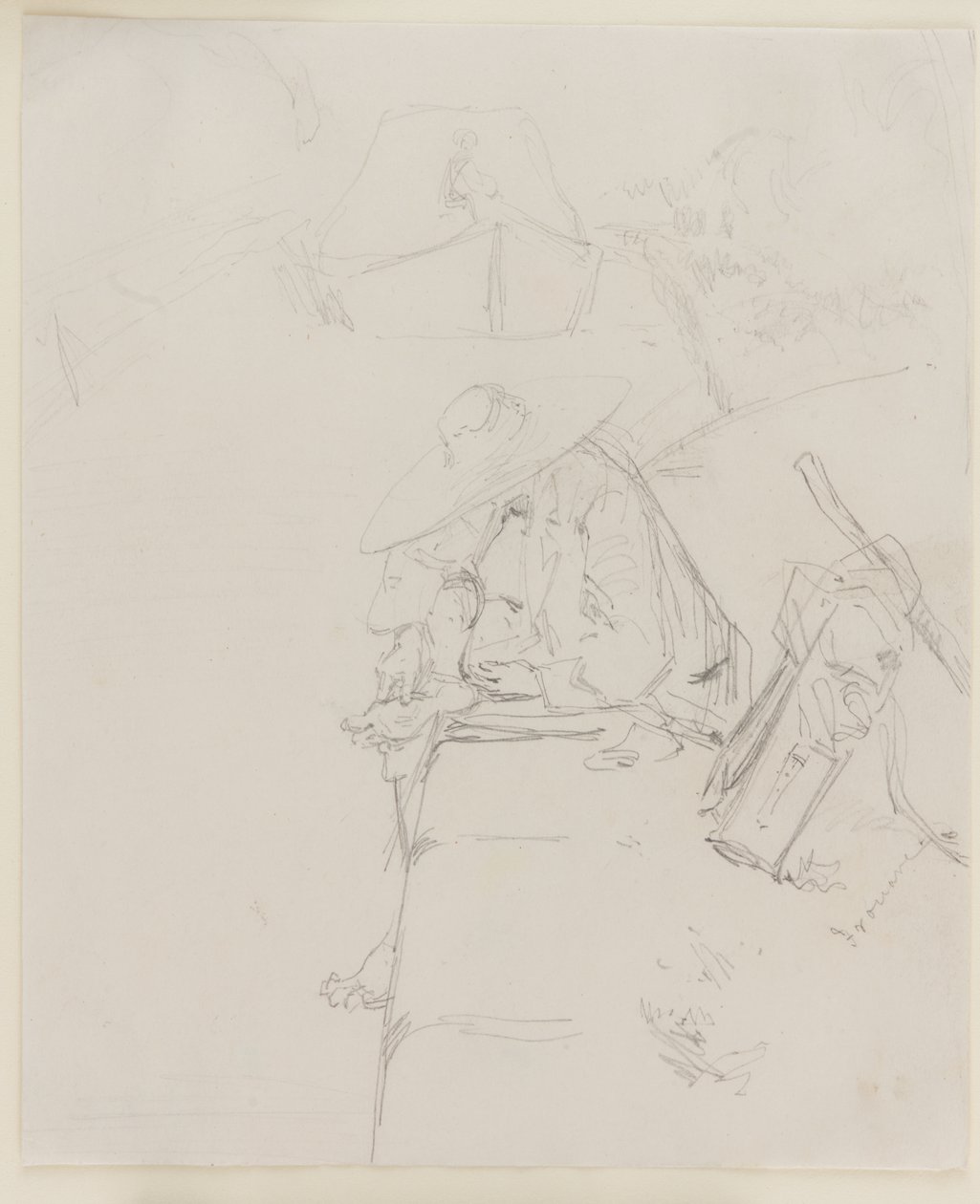 Um homem sentado na beira de uma parede de James Abbott McNeill Whistler