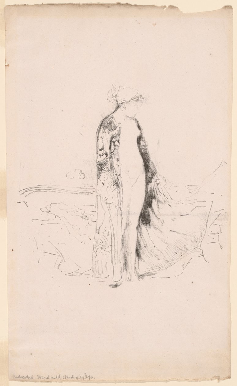 Modelo drapeado, de pé ao lado de um sofá de James Abbott McNeill Whistler
