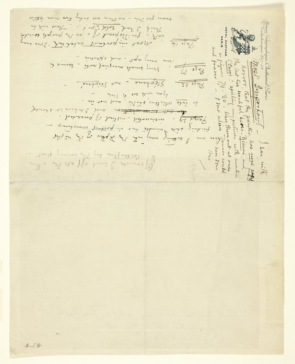 Carta a William Heinemann com correções para Eden versus Whistler: The Baronet and the Butterfly. Um Valentim com um veredicto de James Abbott McNeill Whistler