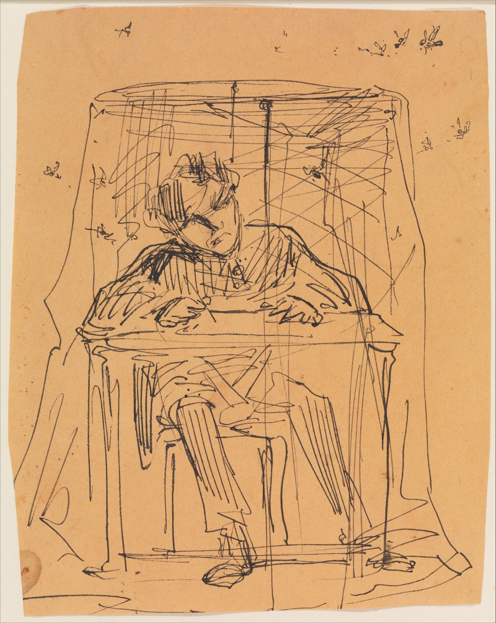 Mann am Tisch unter einem Moskitonetz (aus Skizzenbuch) de James McNeill Whistler