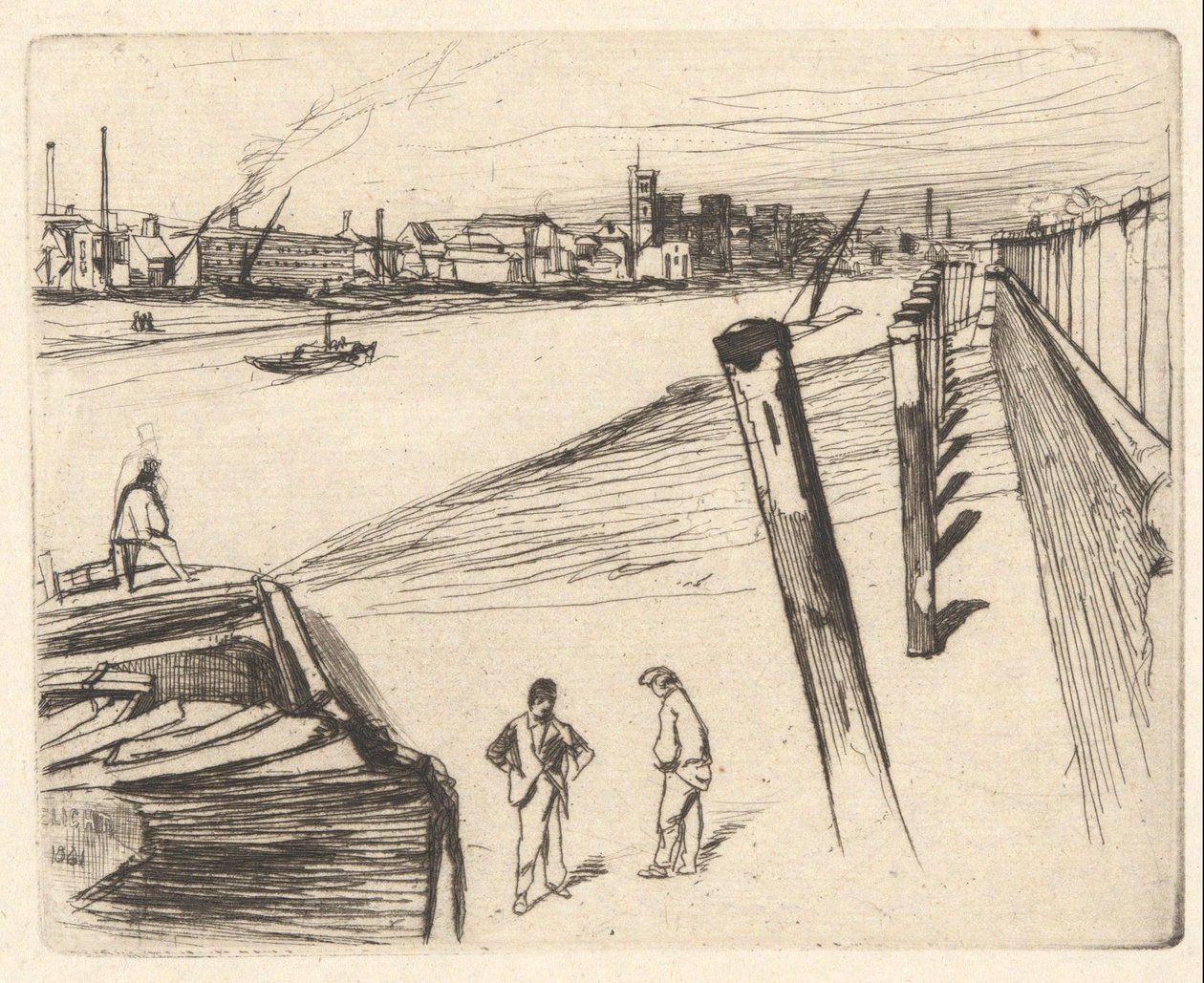 Millbank, da série do Tamisa (Uma série de dezasseis águas-fortes de cenas no Tamisa e outros temas) de James McNeill Whistler