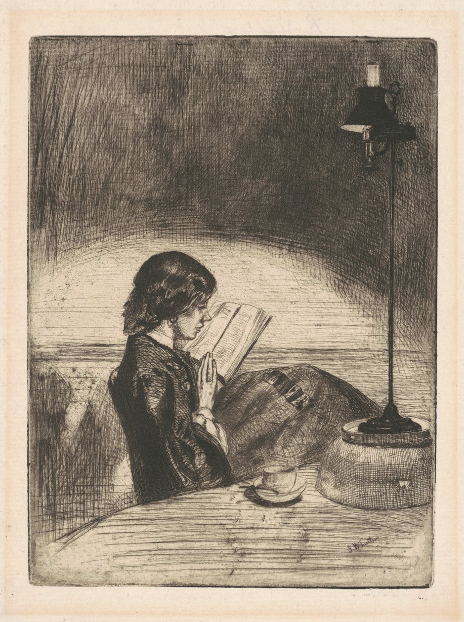 Leitura à luz de uma lâmpada de James McNeill Whistler