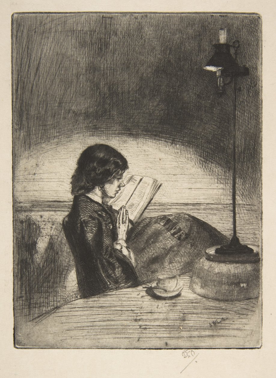 Leitura à luz da lâmpada de James McNeill Whistler