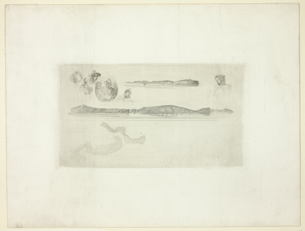 Esboços na Placa de Levantamento Costeiro de James Abbott McNeill Whistler