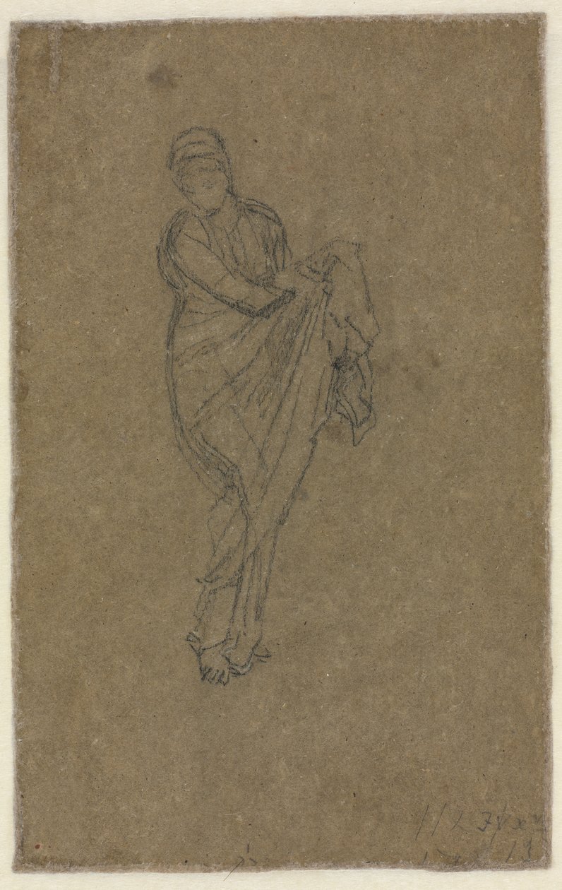 Mulher de pé a segurar o vestido (verso) de James McNeill Whistler