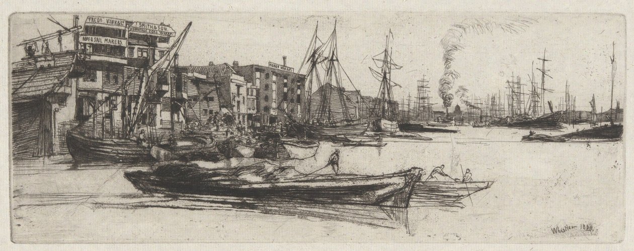 Armazém do Tamisa, da série do Tamisa (Uma série de dezasseis gravuras a água-forte com cenas no Tamisa e outros temas) de James McNeill Whistler