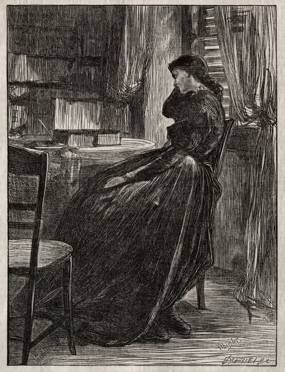 O Sermão do Julgamento: Joanna Douglas em sua mesa de James Abbott McNeill Whistler