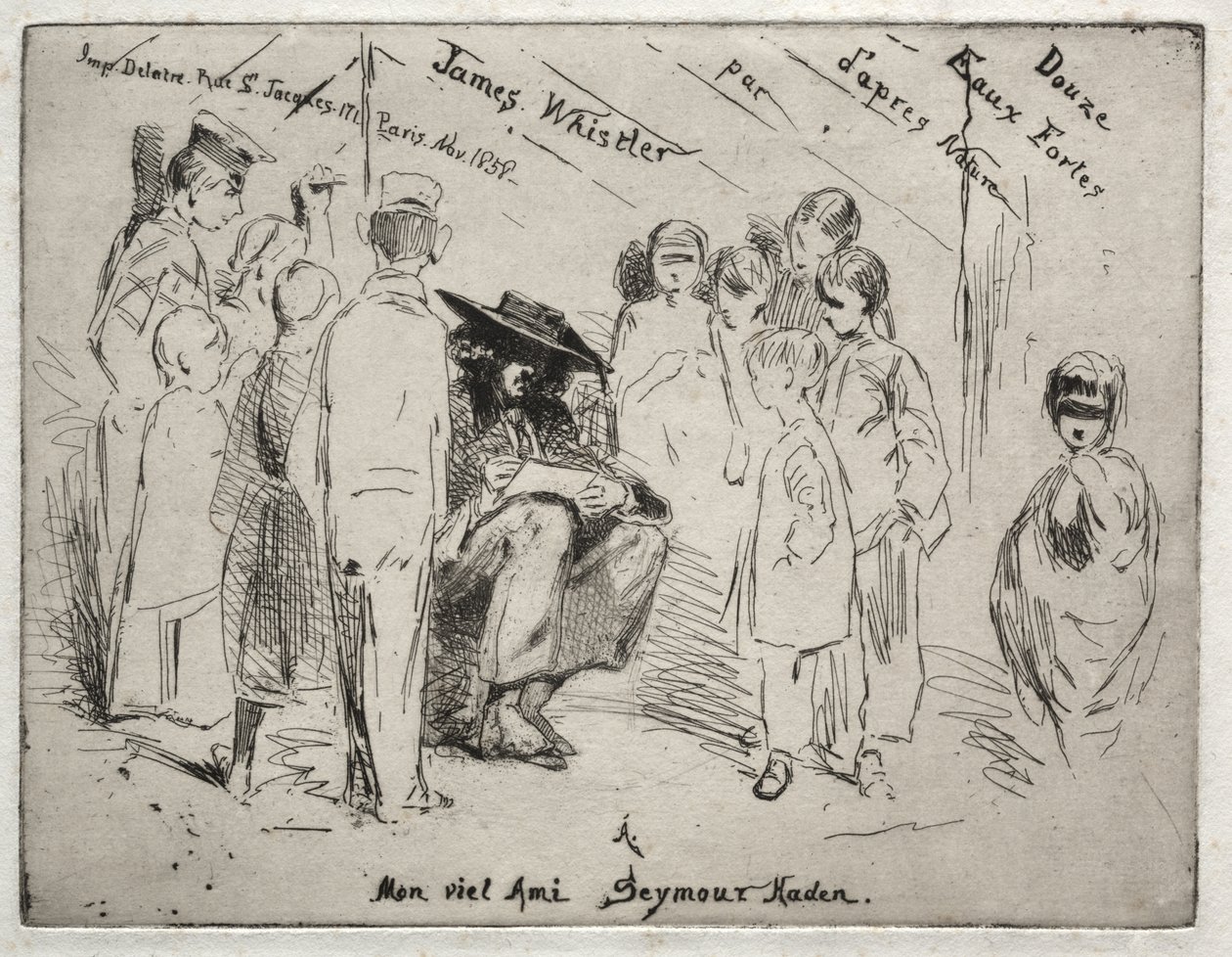 Doze águas-fortes da natureza: página de rosto - Delauney a desenhar de James McNeill Whistler