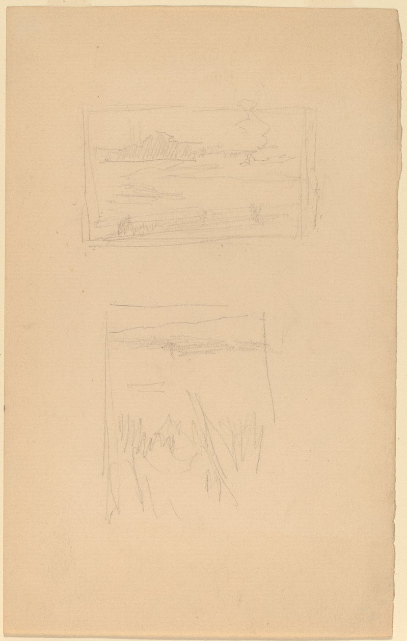 Dois esboços de quadros de paisagem pendurados na Sociedade de Artistas Britânicos de James Abbott McNeill Whistler