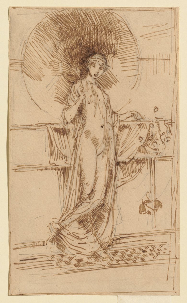 Mulher com sombrinha (esboço de «Harmonia em azul e ouro») de James McNeill Whistler