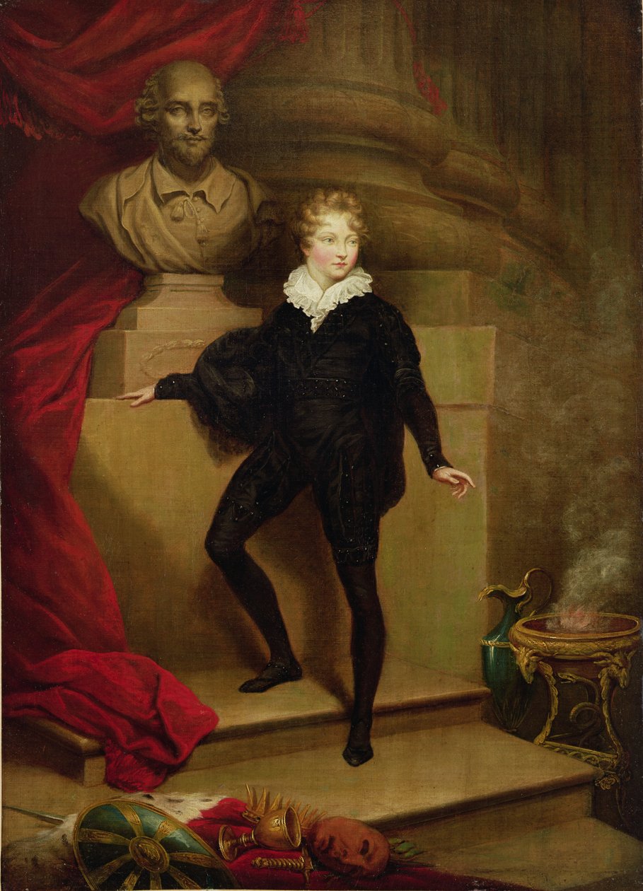 Mestre Betty como Hamlet antes de um busto de Shakespeare, c.1804-06 de James Northcote
