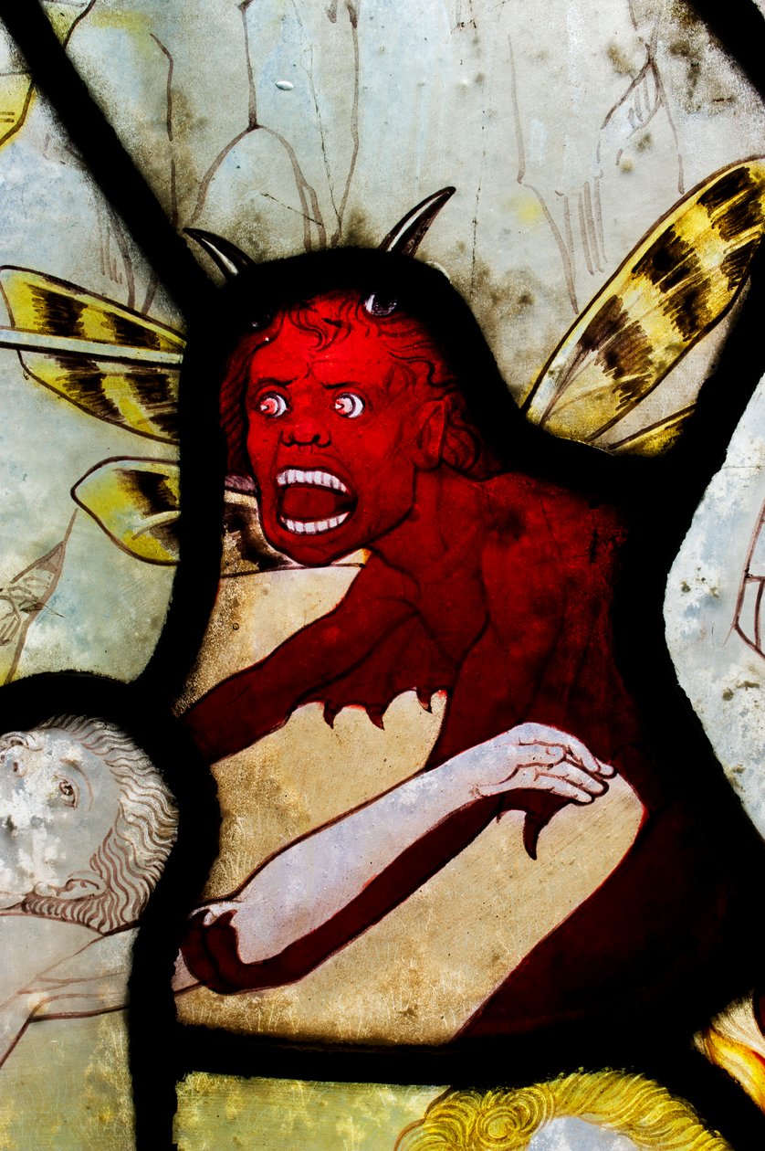 Diabo, vitrais, Igreja de Santa Maria Madalena, Rowington Close, Paddington, Londres, c2012 de James O Davies