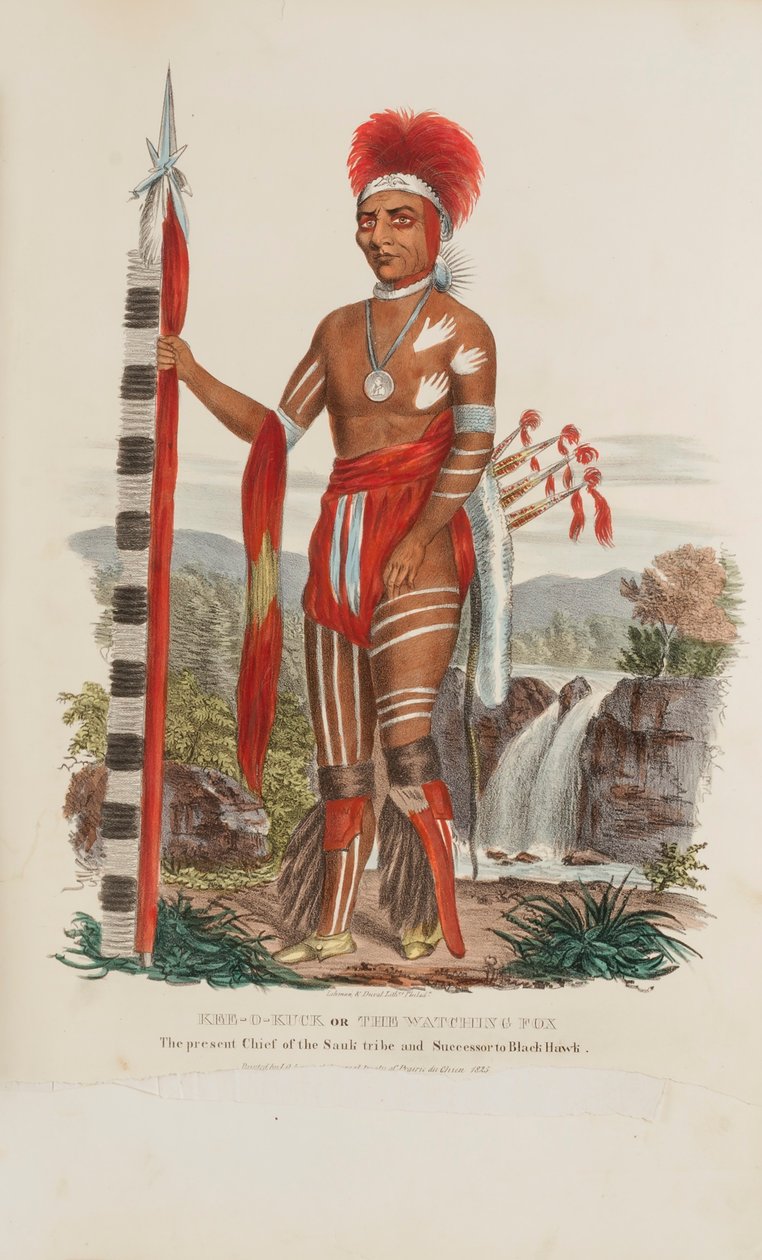KEE-O-KUCK ou A Raposa Vigilante; O atual chefe da tribo Sauli e o sucessor de Falcão Negro, de The Aboriginal Portfolio de James Otto Lewis