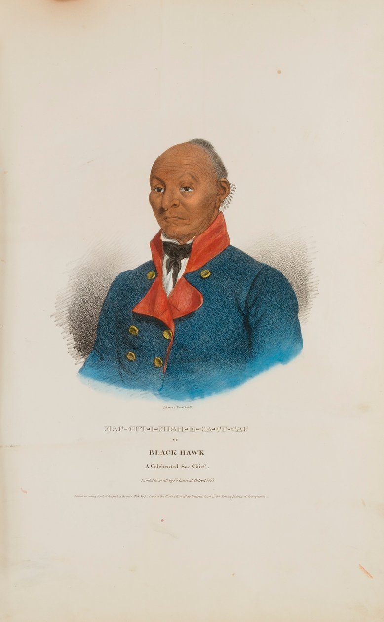 MAC-CUT-I-MISH-E-CA-CU-CAC ou Falcão Negro; um célebre chefe Sac, de The Aboriginal Portfolio de James Otto Lewis