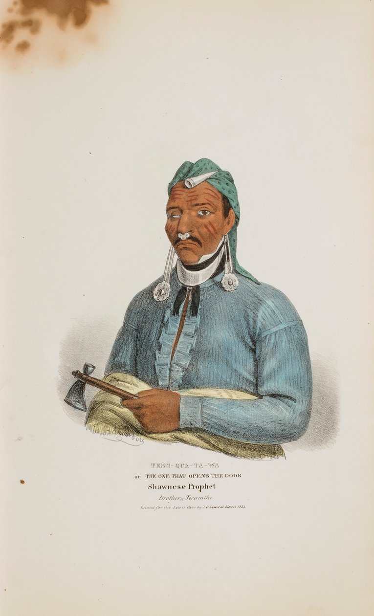TENS-QUA-TA-WA ou Aquele que abre a porta; Profeta Shawnese (Irmão de Tecumthe), de The Aboriginal Portfolio de James Otto Lewis